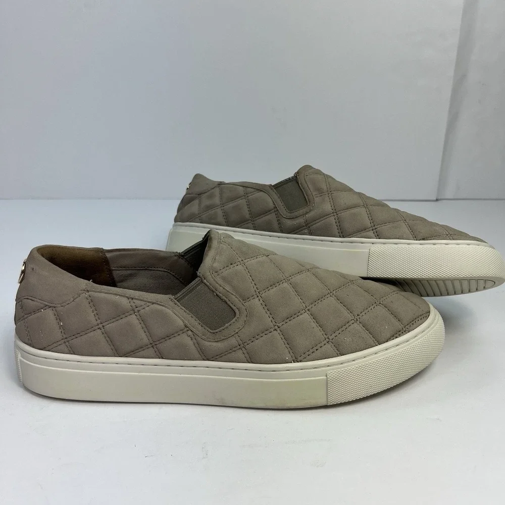 Tory Burch Shoes Womens 9M Jesse Slip On Shoes Quilted Grey Suede Casual